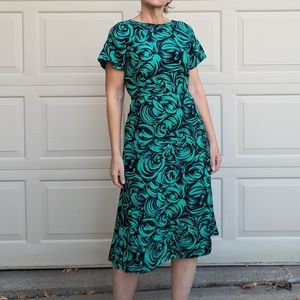 1980's does 1940's GREEN RAYON DRESS S
